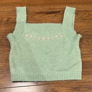 Zara Mint Green Beaded Knit Crop Tank Top s